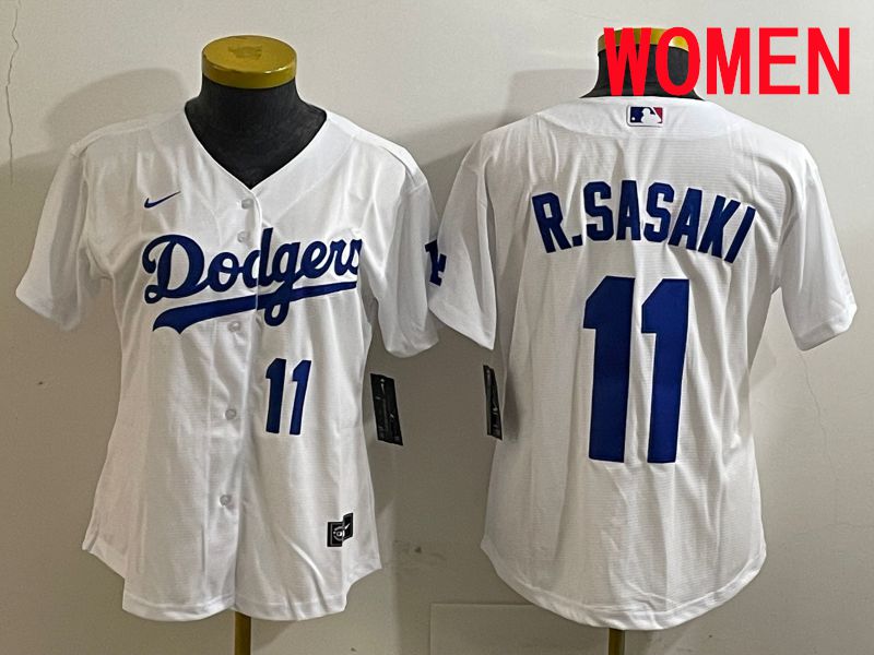 Women Los Angeles Dodgers #11 R.Sasaki White Game 2025 Nike MLB Jersey style 2->women mlb jersey->Women Jersey
